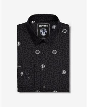 Brooklyn Nets Shirt Mens Large Button Up Black Express Leopard NBA N99